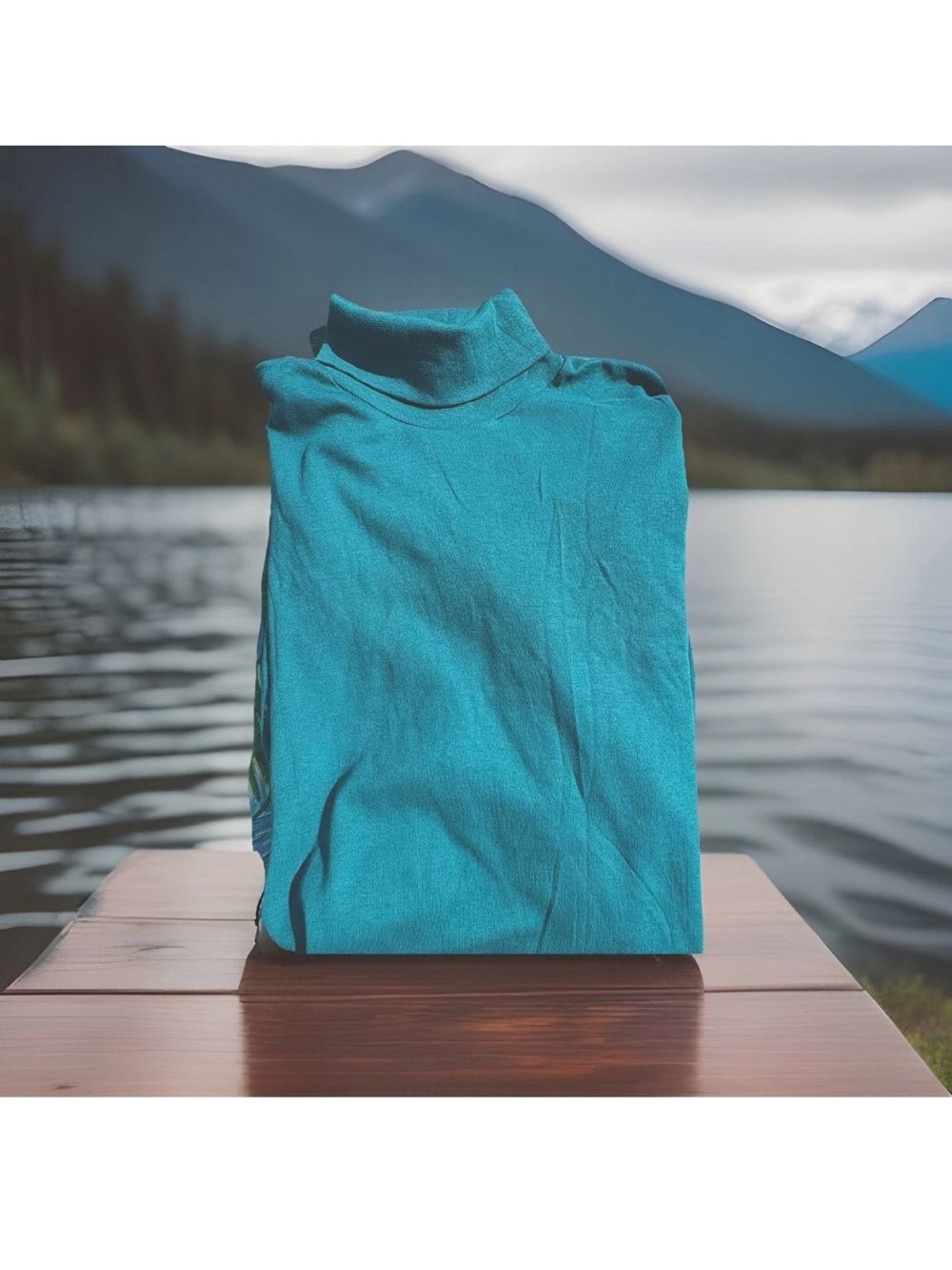 Vtg 100% cotton turtleneck Duotold in turquoise